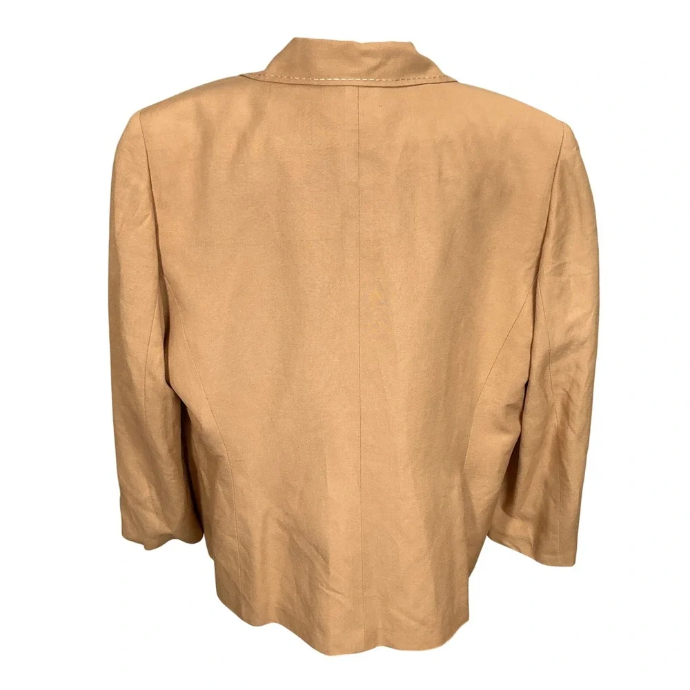 Kasper‎ 3 Pc Pant Suit Women 18 Tan Embroidered Career Lightweight Linen Summer
